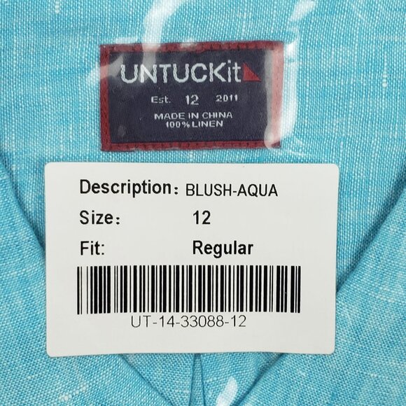 UNTUCKit Blush-Aqua Button-Up Shirt Women Size 12 Aqua Blue Linen LS Regular Fit - Picture 11 of 15